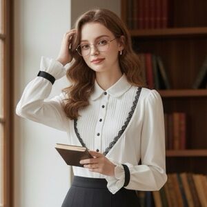 Elegant Black and White BLINGOR Lolita/Gothic Blouse large